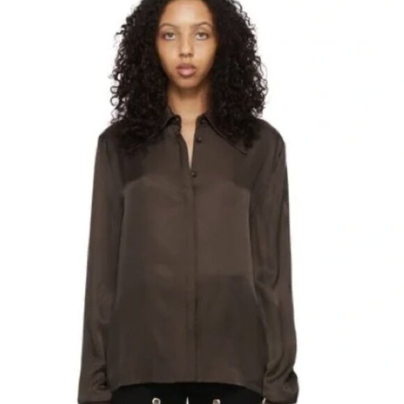 Lado Bokuchava Bowie Shirt Dark Brown Long Sleeve Blouse NWT XS - Picture 1 of 7